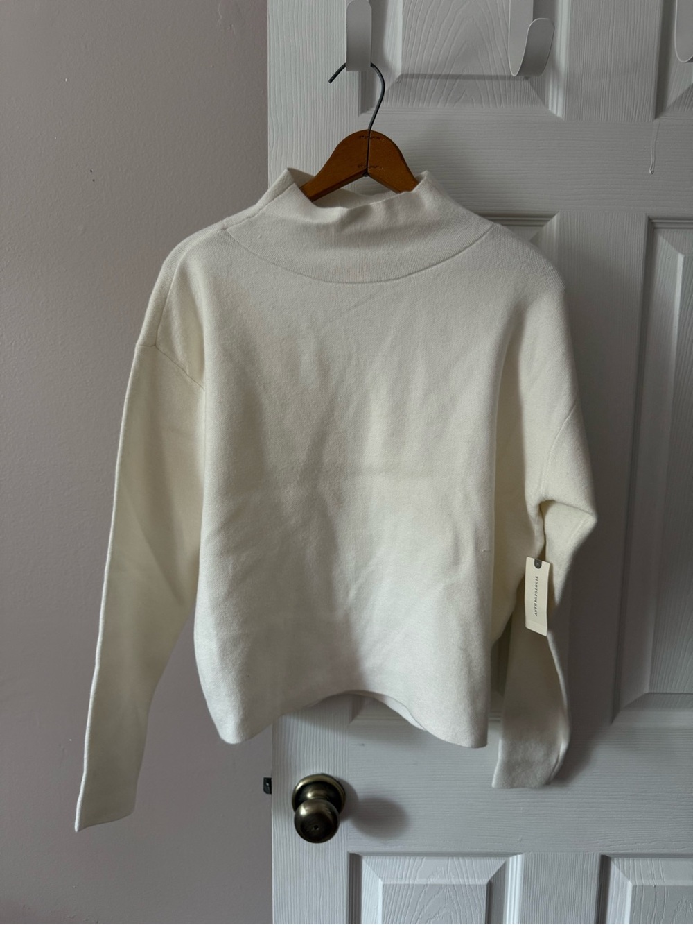 NWT Anthropologie Maeve Ivory White Mock Neck Cropped Sweater Women’s Small